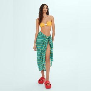 SM X MANGO LINEN FOULARD STRIPE SCARF Beach Tunic IN MULTI STRIPE